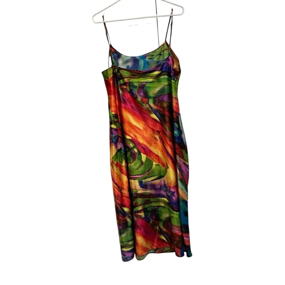 NATORI Private Luxuries Abstract Print Spaghetti Strap‎ Midi Dress Womens Size L - Picture 2 of 5
